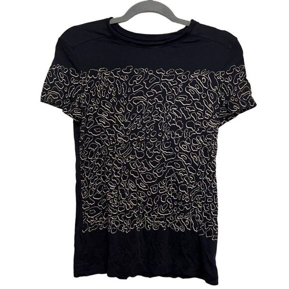 Toryburch Navy Blue T-shirt leopard print Size Small D40 - Picture 1 of 7